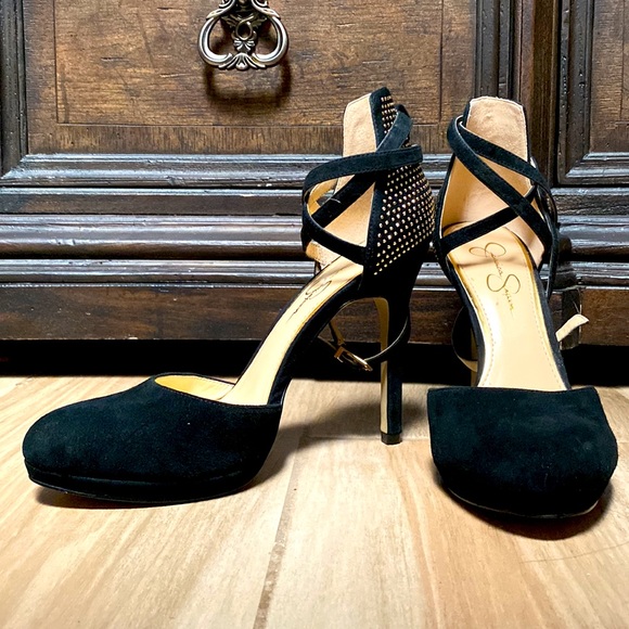 COPY - Jessica Simpson Black Suede Rhinestone stiletto Heels size 9M - Picture 3 of 9
